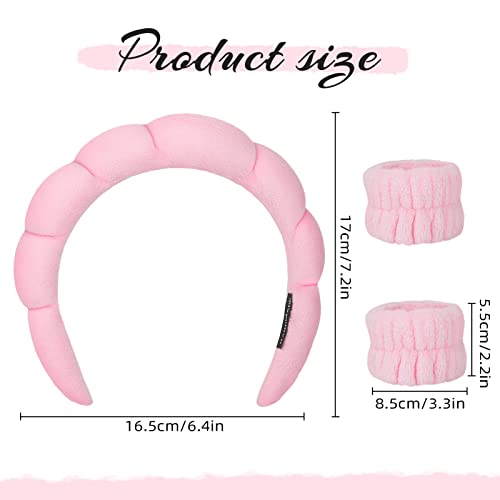 Spa Headband for Women Sponge, Puffy Makeup Headband for Skincare, Skincare Headband with Wristbands Terry Towel Cloth Fabric Head Band, Facial M