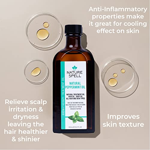 Nature Spell Peppermint Oil for Hair & Skin 150ml – Treatment Hair Oil for Dry Damaged Hair and Itchy Scalp - Body Oil to Improve Skin Texture –