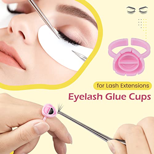 PAFUWEI 100 PCS Pink Lash Glue Holder, Lash Glue Rings, Random Shaped Lash Extension Volume Lashes Quick Blossom eyelash glue holder for Eyelash