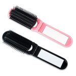 AYNKH 2PCS Foldable Comb with Mirror, Anti-static Pocket Hairbrush Compact Size Portable Hair Brush for Curly Thin Long Short Wet Dry Hair
