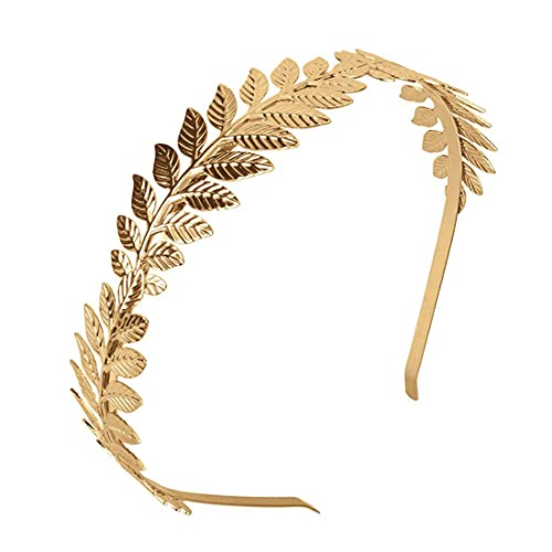 Roman Leaf Crown,XCOZU Goddess Tiara Gold Leaf Band Crown of Leaves,Girls Greek Gold Leaf Headband Bridal Headbands Gold Laurel Leaf Headdress Bo