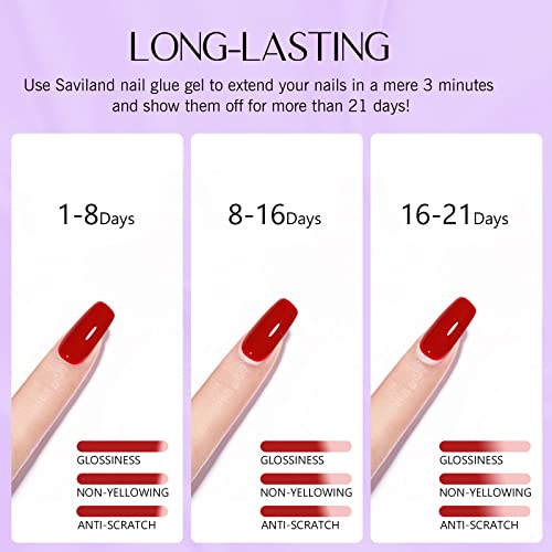 Saviland 4-in-1 Nail Glue Gel - 15ML Gel Nail Glue, Glue Gel for Press on Nails & Fake Nails, Gel Base Strengthen for Nails, Slip Solution for Po
