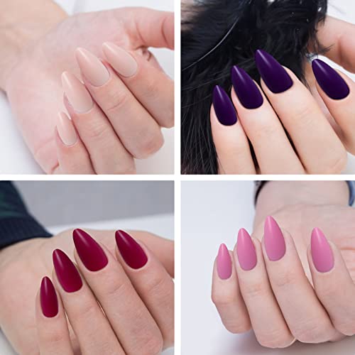JUSTOTRY 24 Packs (576 PCS) Matte Almond Press on Nails Medium,Acrylic Oval False Nails with Glue and Nail File,Reusable Stick on Nails Short wit