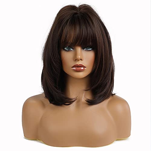 Esmee Short Wave Pink Bob Wigs With Bangs Shoulder Length Wig Curly Wavy Synthetic Cosplay Wigs for Women-12 Inches