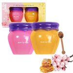 Lip Sleeping Mask Lip Balm Skincare Set,Honey Sakura Moisturizing Lip Plumper Care Day Night Repair,Prevent Dry Crack,Lip Line Reducing,Clearing