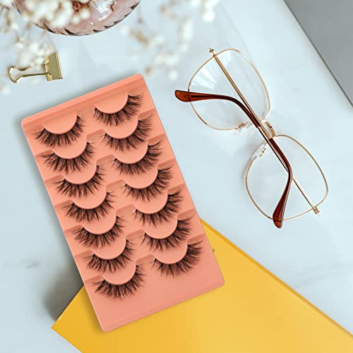 Eyelashes Natural Clear Band Lashes Cat Eye Wispy Faux Mink Lashes 16MM 3D Fluffy Fake Eyelash 7 Pairs Pack by Mavphnee