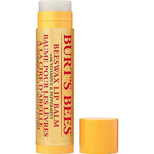 Burt's Bees Lip Balm Beeswax, Moisturising Lip Balm With Vitamin E & Peppermint Oil, 100% Natural Origin, 4.25g