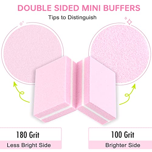 SALVMARY 50 Pcs Mini Nail Buffer 100/180 Grit Double Side Sponge Sanding Nail File Buffer Blocks Professional Nail Care Tools(Pink)