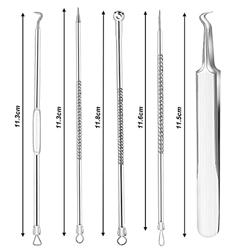 Smukdoo Blackhead Remover Tool Set, 5 PCS Curved Tweezer Blackhead Removal Tools, Pimple Spot Popper Removal Tool