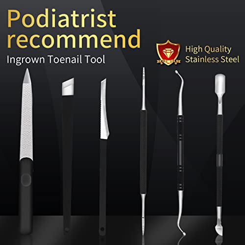 Ingrown Toenail Tool Pedicure Tool Kit 6pcs, Ingrown Toe Nail File and Nail Lifter Cuticle Pusher Pedicure Set, Sharp Blade Pedicure Knives Kit P