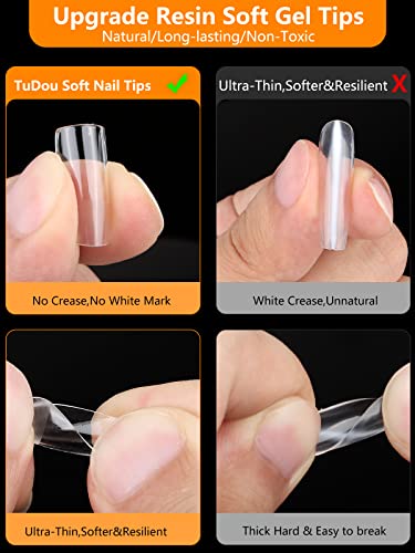 Deciniee 504Pcs Clear False Nails,12 Sizes Semi-Frosted Flat Square Shape Short Fake Nails,Invisible Armor Full Cover Press on Nails,Nail Tips Ki