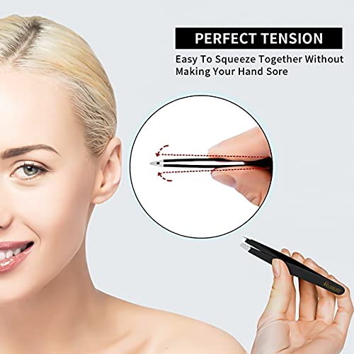 Ruxbury 4pcs Tweezers for facial hair women & men Professional Stainless Steel black color coated precision tweezers Slanted & Pointed Tip eyebro