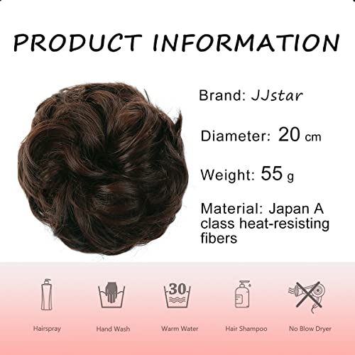 JJstar Messy Hair Bun Curly Wavy Hair Scrunchies Accessories Pieces for Women Girls Synthetic Hair Chignons (Dark Brown)