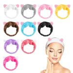 TSHAOUN 10 Pieces Cat Ears Headbands For Face Washing, Elastic Cute Wash Headband, Hairband Facial Women's Lovely Hair Band For Spa Shower, Make