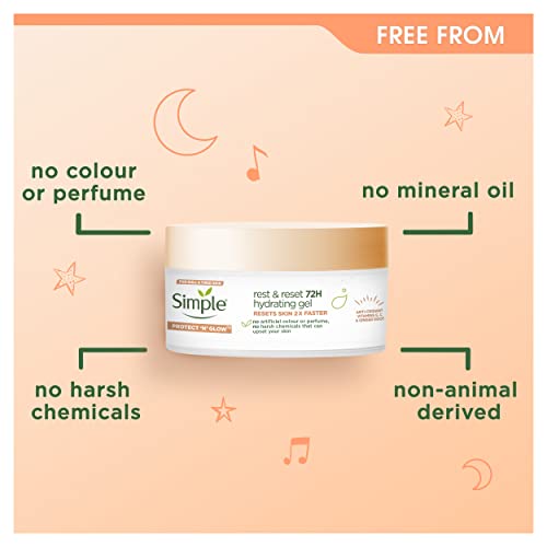 Simple Protect 'N' Glow Rest and Reset 72h Hydrating Gel cruelty-free, vegan moisturiser to enhance glowing skin 50 ml
