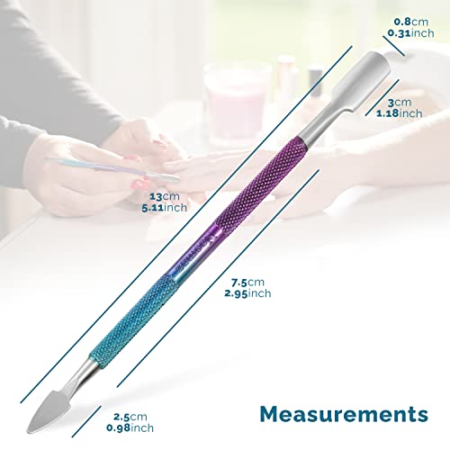 Cuticle Pusher Tool Dual Sided Premium Quality Metal Nail Scraper - Cleans Nails Without Damage - Spoon pushes cuticles Away from Nails