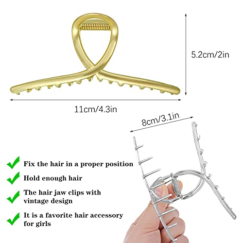 Heyu-Lotus 3 Color Hair Claw Clips Large Metal Strong Hold Hair Clips 4.3 Inch Nonslip Claw Clips Clamp, Headdresses Hair Styling Accessories for