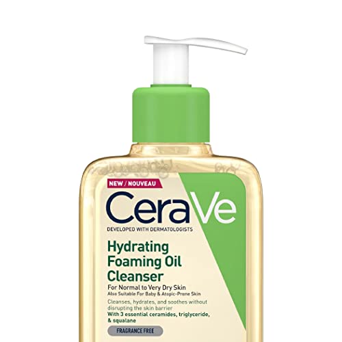 CeraVe Hydrating Foaming Oil Cleanser for Normal to Very Dry Skin with Squalane, Triglyceride and 3 Essential Ceramides (For Face and Body), Clea