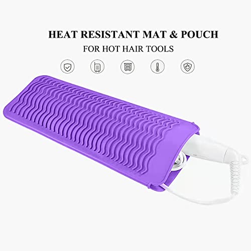 Heat Resistant Silicone Mat Pouch for Hair Straightener Flat Iron Curling Iron Hot Hair Tools for Home and Travel, Purple