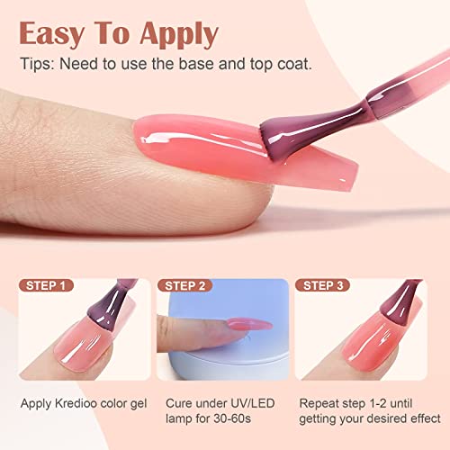 Kredioo Jelly Gel Nail Polish Set, 12Pcs 5ML Jelly Gel Polish Sheer Milky White Pink Nude Blue Purple Yellow Glitter Translucent Gel Polish UV Na