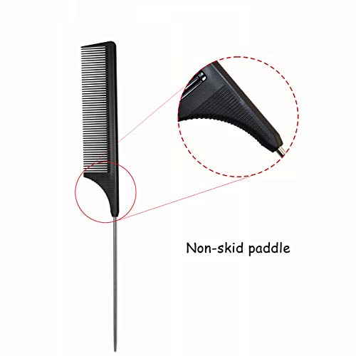 Hair Comb - a Professional Anti-static Carbon Fibre Metal-Pin Tail Comb,Heat Resistant Barber and Salon Rattail Comb with Non-skid Paddle Parting