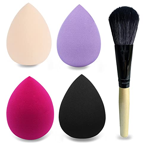 Makeup Sponge Blender Set of 5 Pcs & Foundation Brushes 1Pcs, Mocarheri Soft Sponge For Liquid Foundation, Creams, and Powders,Latex Free Wet and