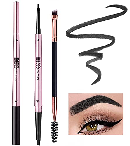 Mihqy 2 PCS Eyebrow Pencil Waterproof with Brow Brush, Dual Ended Eyebrow Pen, Automatic Makeup Cosmetic Tool(Dark Brown)
