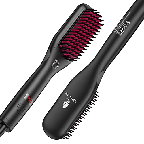 Hair Straightener Brush, MiroPure Enhanced Ionic Hair Straightening Brush, 30s Fast MCH Heating, 12 Temperature Settings, Temperature Lock & Auto