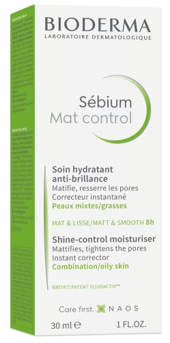 Bioderma Sébium Mat Control - Mattifying Face Cream for Combination to Oily Skin, Controls Shine, Refines Skin Texture & Appearance of Blemishes,