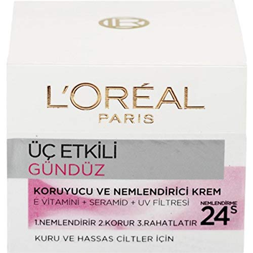 Skin Expert L'Oreal Paris Triple Active Day Moisturiser Dry and Sensitive Skin 50 ml, mix, (Pack of 1)