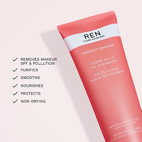 REN Clean Skincare - Perfect Canvas Clean Jelly Oil Cleanser - Tri-Phase Facial Cleanser Transforms from Cleansing Jelly to Facial Oil to Cleansi