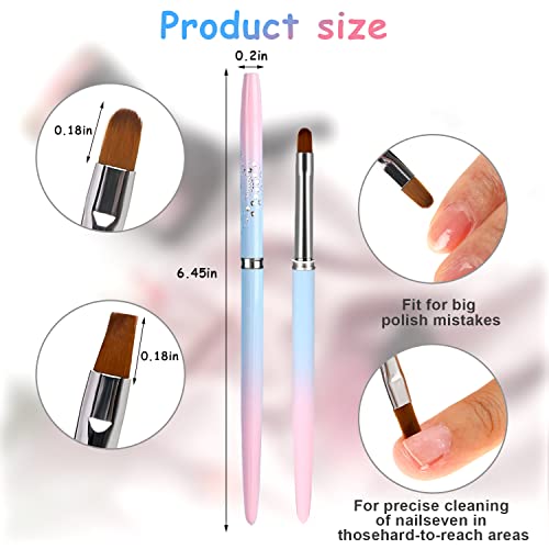 Nail Art Clean Up Brushes, Round&Flat Nail Art Brush Set of 2 Professional Nail Design Brushes Nail Brushes for Acrylic Application, Finger Nail