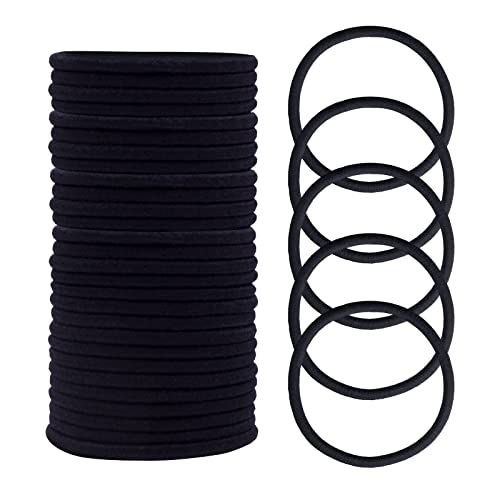 HXC 100pcs Black Elastic Hair Bands, Small Elastic Hair Bobbles For Women, 2mm Thin Hair Tie for Kids, Soft Hair Bands withou Metal, Elastic Pony