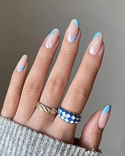 JUSTOTRY 24 Pcs Fake Nails Short, Red and Yellow Swirl Press on Nails with Designs, Glossy Pink French False Nails Short, Stick on Nails for Wome