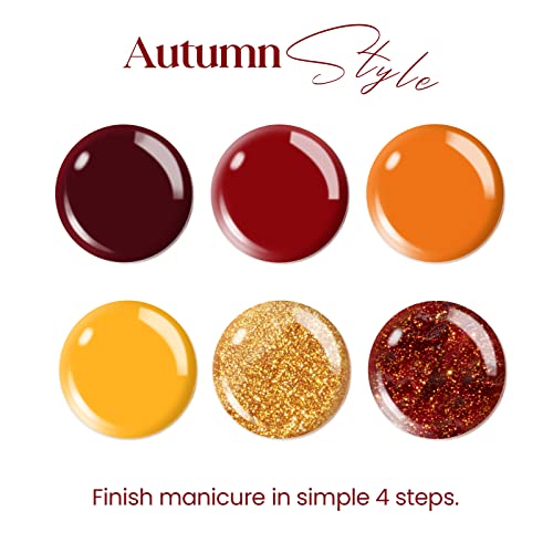 Beetles Gel Nail Polish Set,Fall Winter Colours Yellow Orange Gold Glitter Red Gel Polish Soak Off UV Gel Nail Polish Nail Art Salon Manicure Gel