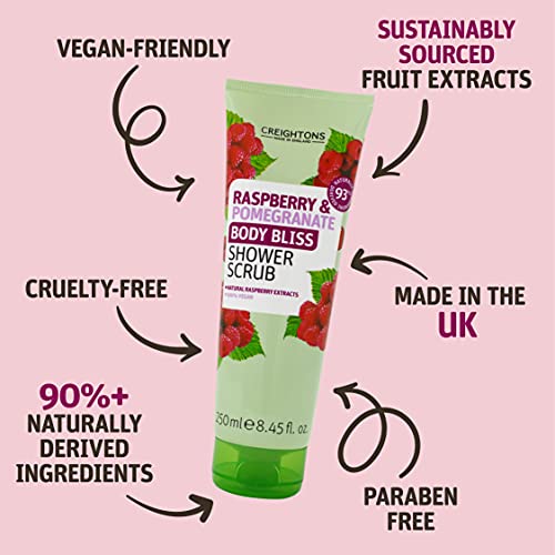 Creightons Body Bliss Raspberry and Pomegranate Shower Scrub (250 ml) - Revitalise Your Senses & Boost Your Energy with Juicy Extracts of Raspber