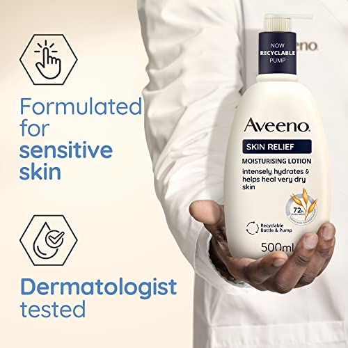 Aveeno Skin Relief Moisturising Lotion | Soothes Skin From Day 1 | For Very Dry and Irritable Skin Care | With Shea Butter and Prebiotic Oatmeal,