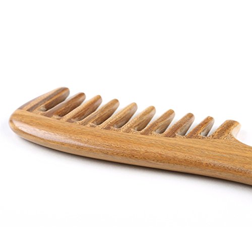 EQLEF Green Sandalwood Comb, Wooden Wide Tooth Comb for Curls No Static Handmade Hair Comb Quality Wooden Curls Comb for Women (Wide-Tooth Comb)