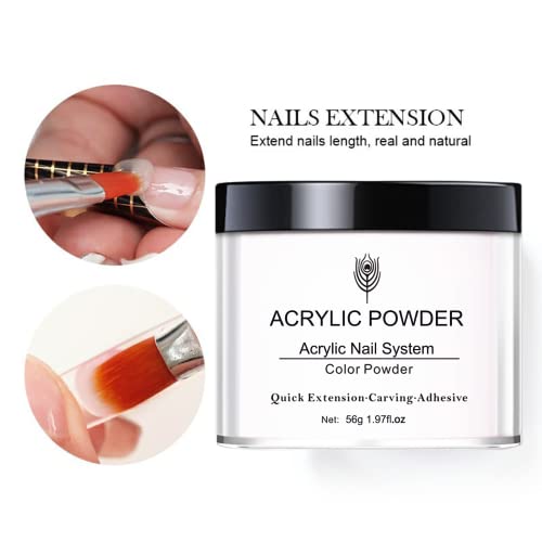 Clear Acrylic Powder, 1.97oz Professional Acrylic Nail Powder Polymer, Clear Nail Powder for Acrylic Nail Extension Carving Nails,Acrylic Nails E