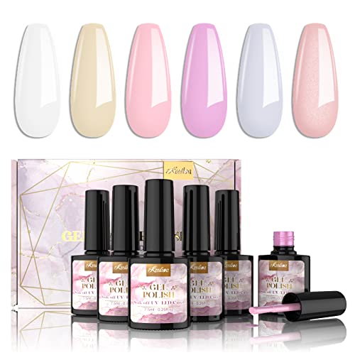 Kredioo Jelly Gel Nail Polish Set, 12Pcs 5ML Jelly Gel Polish Sheer Milky White Pink Nude Blue Purple Yellow Glitter Translucent Gel Polish UV Na