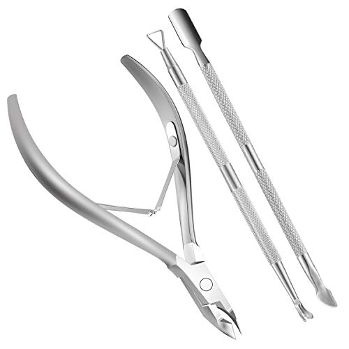 Cuticle Nippers and Cuticle Pusher Manicure Tools Set - Professional Nail Cuticle Remover Cutter Clippers Tool for Gel Nail Art Fingernails Toena