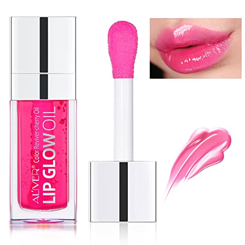 Bieyoc Plumping Lip Oil, Hydrating Gloss Tinted Balm Care Transparent Toot Long Lasting Nourishing Glow Oil Non-sticky Big Brush Head Glitter Shi