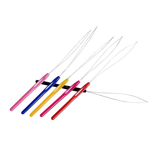10PCS Multicolored Plastic Hair Extension Loop Needle Tool Loop Threader Pulling Hook Bead Device Tool for Hair Extensions Feather Extensions