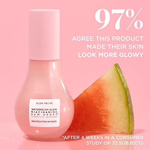 Glow Recipe Watermelon Glow Niacinamide Dew Drops Hydrating Serum with Hyaluronic Acid, Moringa Oil + Vitamin E - Lightweight Facial Serum & Prim