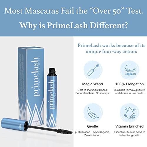 Prime Prometics PrimeLash Mascara for Women over 50 – Volumizing, Incredible Length in 2 Coats – Long-Stay, Zero Clumps, Hypoallergenic (Black)