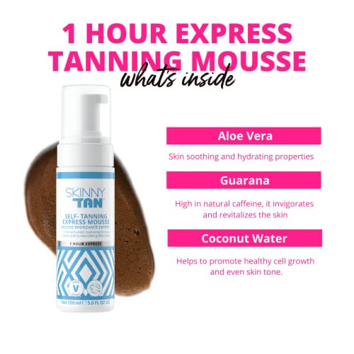 Skinny Tan Express Mousse - 1 Hour Express Fake Tan with Hydrating Coconut Water for Skincare, Streak Free Instant Self Tan, Vegan & Cruelty Free