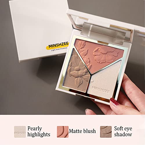 Blushers for Cheeks Make Up, Highlighter Palette 3-tone Blusher for Warm Glowing, Highlighter Makeup Contour Palette With Mirror & Brush, For Hig