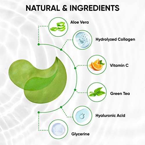 Green Tea Matcha Under-Eye Patches with Collagen and Hyaluronic Acid - Hydrating Under-Eye Mask for Dark Circles and Puffiness - Anti-Aging and A