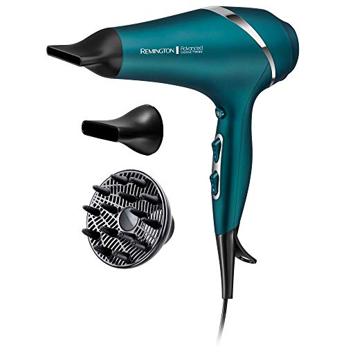 Remington Advanced Coconut Therapy Hair Dryer - 2300 W Hairdryer with Diffuser and 2 Concentrators Infused with Micro Conditioners - AC8648, Jade
