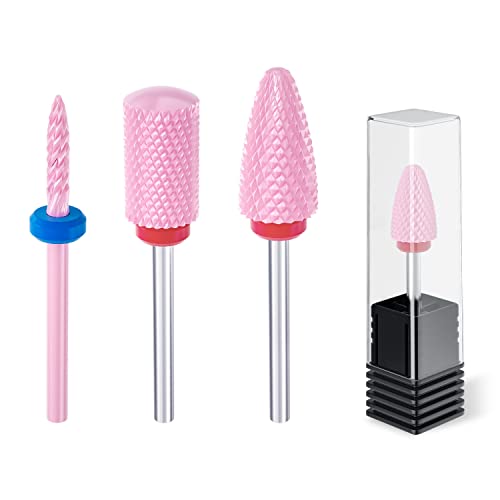Professional Ceramic Nail Drill Bits Set, 3Pcs Universal 3/32'' Acrylic Nail File Bits for Manicure Pedicure, Cuticle Gel Nail Polishing - Nail D